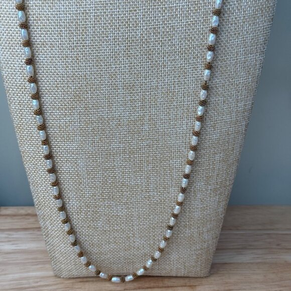 Anne Klein Vintage Long Faux Pearl & Gold-Tone Beaded Necklace Double Strand Wea - Picture 3 of 15